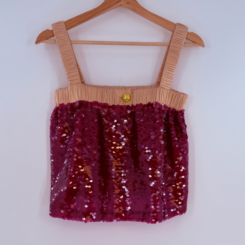NWT Anthropologie Maude Beverly Sequin Top Pink Magenta Size S
